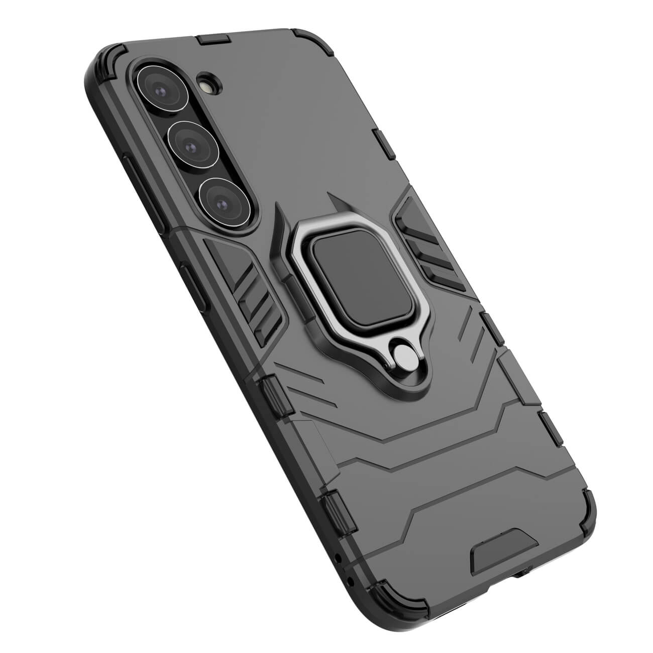 OEM Samsung Galaxy S23 Rugged Armor Σκληρή Θήκη Υψηλής Προστασίας με Πλαίσιο Σιλικόνης και Δαχτυλίδι Συγκράτησης - Black
