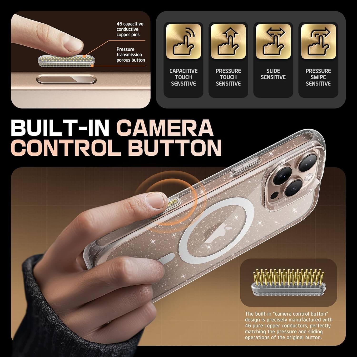 Supcase iPhone 16 Pro Max - Unicorn Beetle Slim Clear MagSafe Σκληρή Θήκη - Glitter Pink