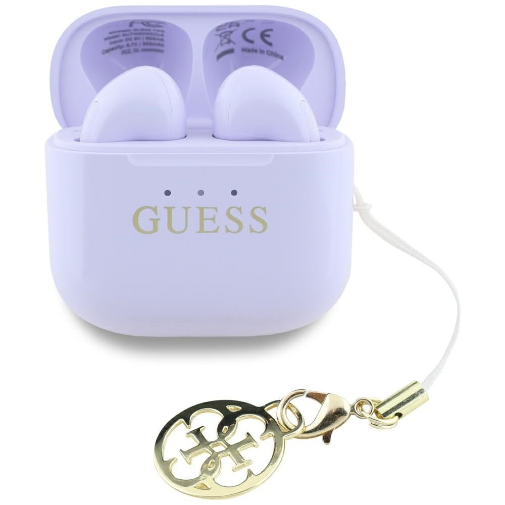 Guess TWS Glossy Effect Printed Classic Logo and Charm - Bluetooth 5.4 - Ασύρματα ακουστικά για Κλήσεις / Μουσική - Lavender