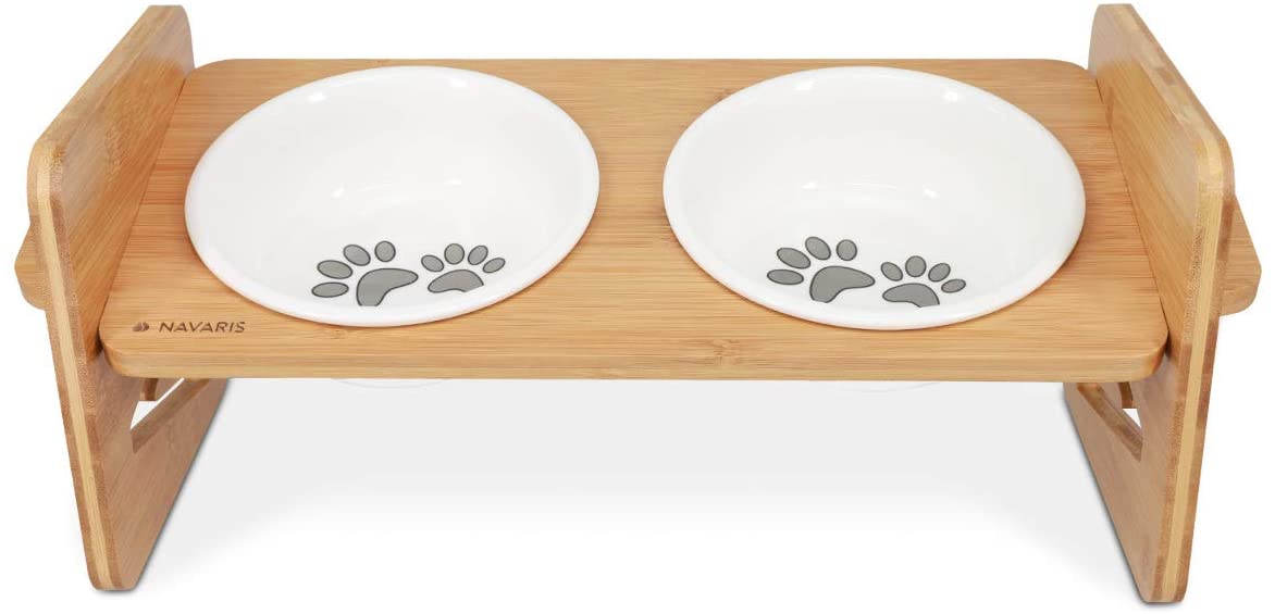 Navaris 2 Μπολ Φαγητού με Ρυθμιζόμενη Ξύλινη Βάση για Κατοικίδια - Brown - 51308.02