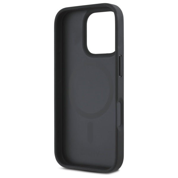 DKNY iPhone 16 Pro Max - Repeat Pattern Stack Logo MagSafe - Σκληρή Θήκη με Επένδυση Συνθετικού Δέρματος - Black
