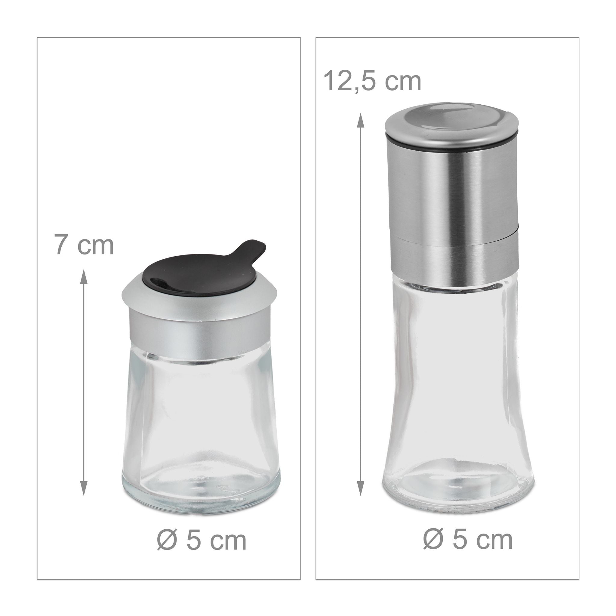 Relaxdays Σετ με 2 Χειροκίνητους Μύλους Μπαχαρικών και 2 Δοχεία Μπαχαρικών - Silver - 4052025367398