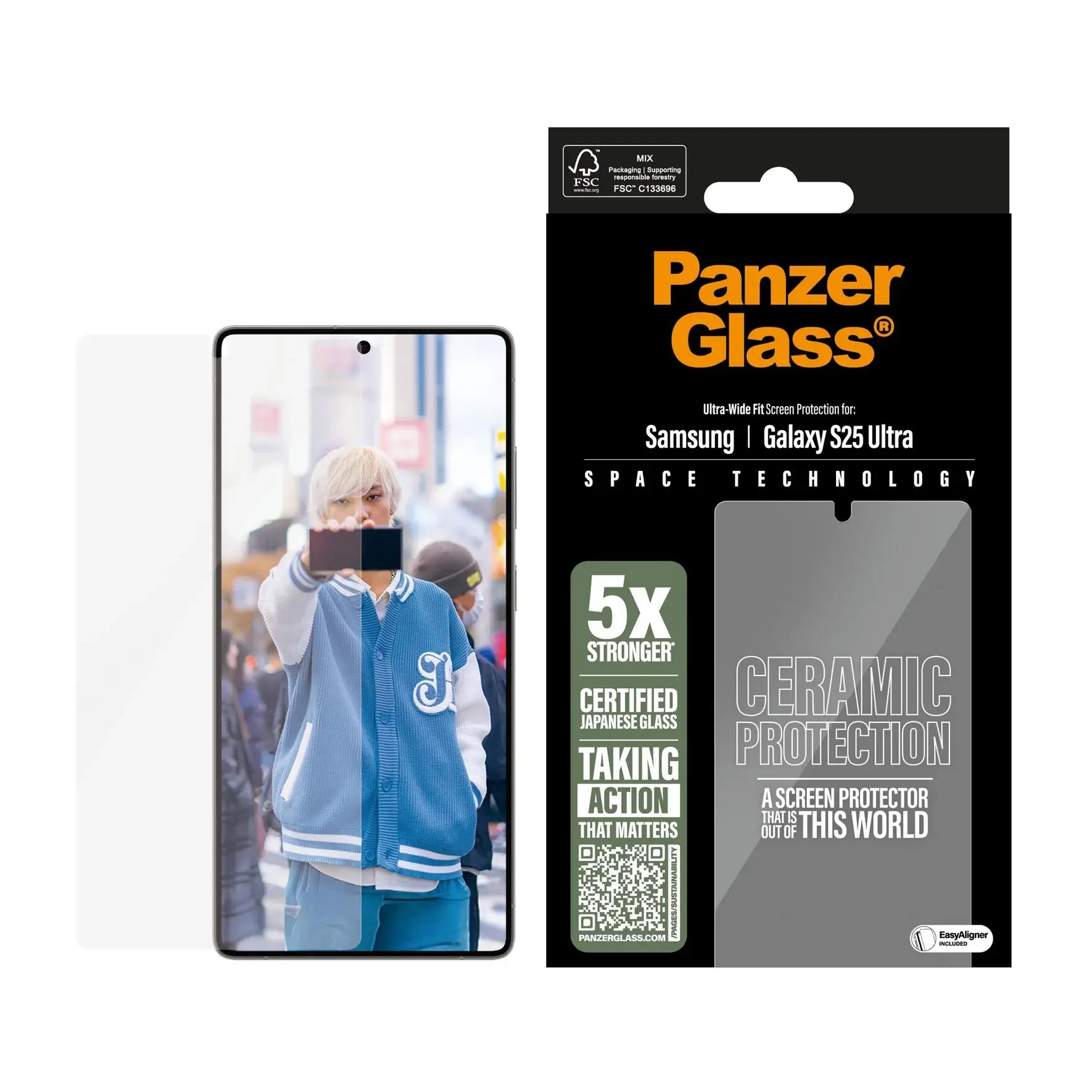 PanzerGlass Samsung Galaxy S25 Ultra Ceramic Ultra - Wide Fit Full Screen Αντιχαρακτικό Γυαλί Οθόνης - Διάφανο