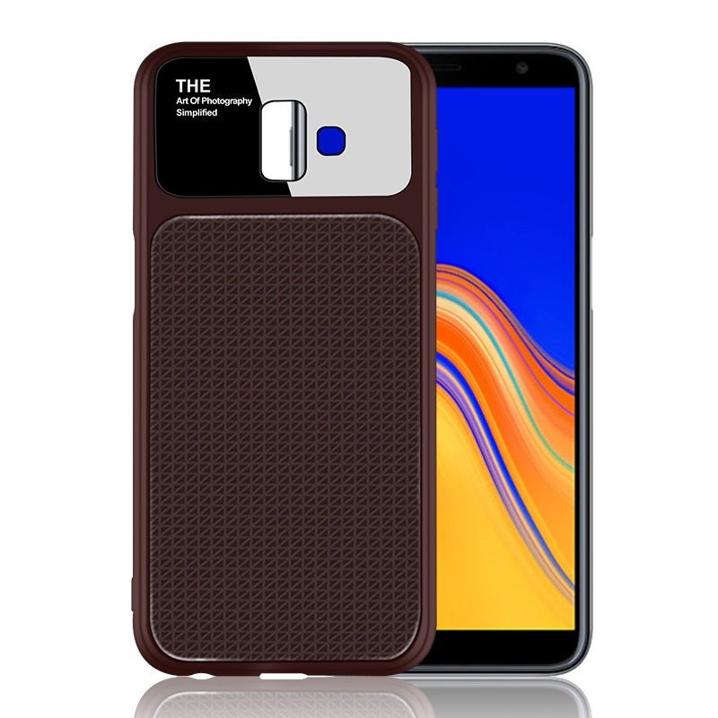 OEM Samsung Galaxy J6 Plus 2018 Θήκη Σιλικόνης με Μερικό Φινίρισμα Γυαλιού - Coffee