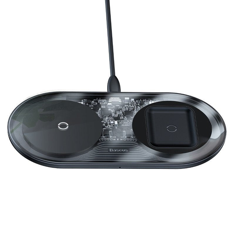 Baseus Simple 2in1 Wireless Charger for Smartphones - Ασύρματος Φορτιστής Qi Charge 15W - Μαύρο / Διάφανο - WXJK - A01