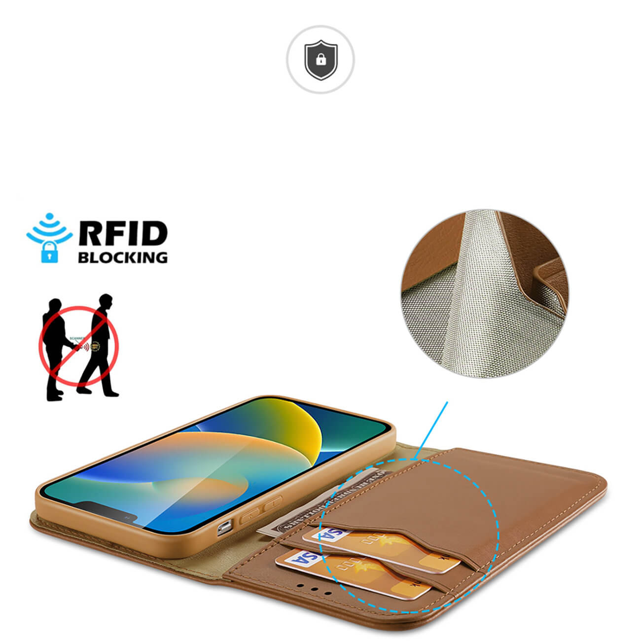 Dux Ducis iPhone 14 Plus Hivo Θήκη Πορτοφόλι Stand από Γνήσιο Δέρμα - Brown