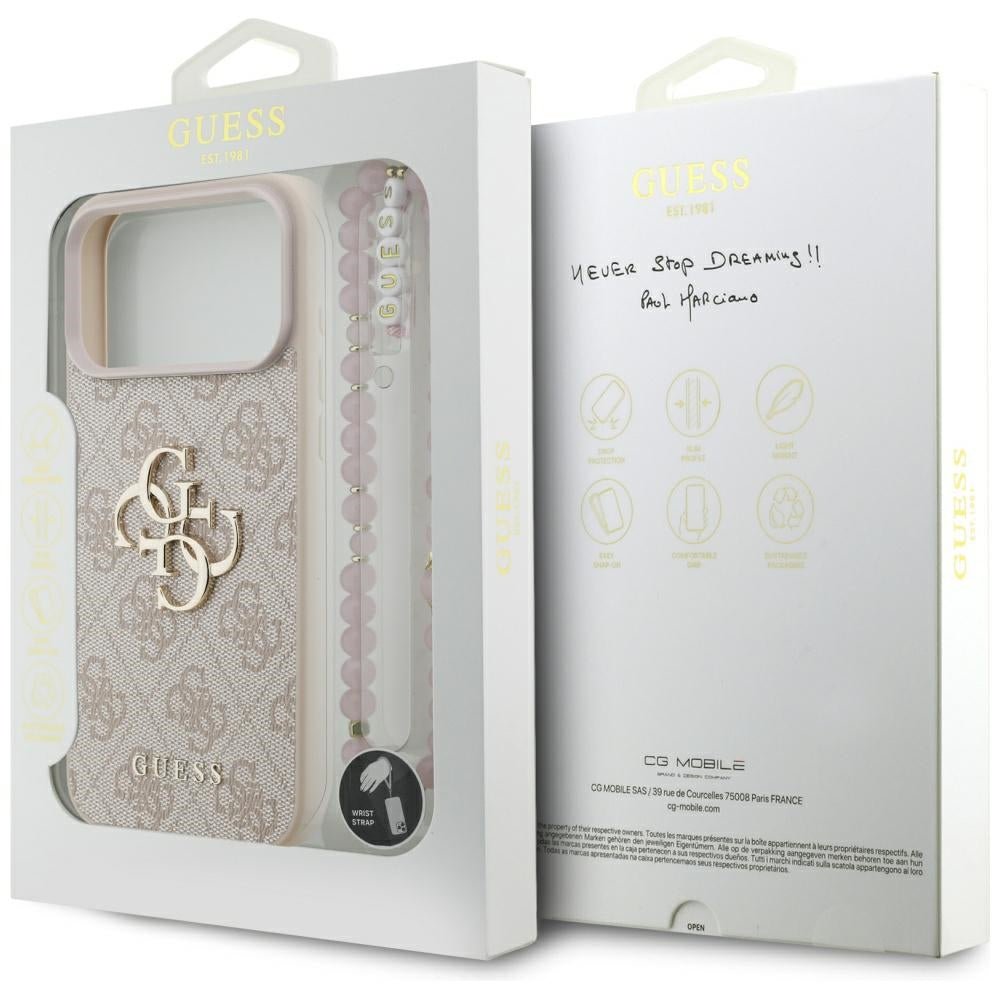 Guess iPhone 17 Pro Max - 4G Strap 4G Classic Logo - Σκληρή Θήκη με Επένδυση Συνθετικού Δέρματος και Λουράκι - Pink - GUHCP17XP4GMGSP