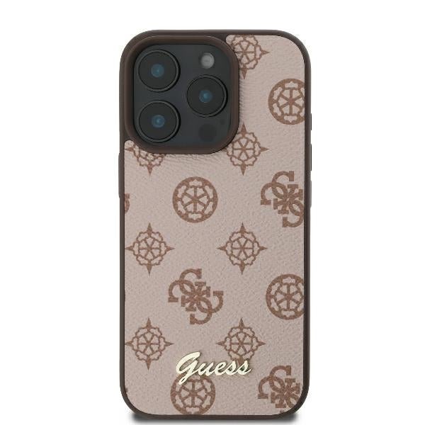 Guess iPhone 16 Pro Max - Peony Script - MagSafe Θήκη με Επένδυση Συνθετικού Δέρματος - Brown - GUHMP16XPGPYSW