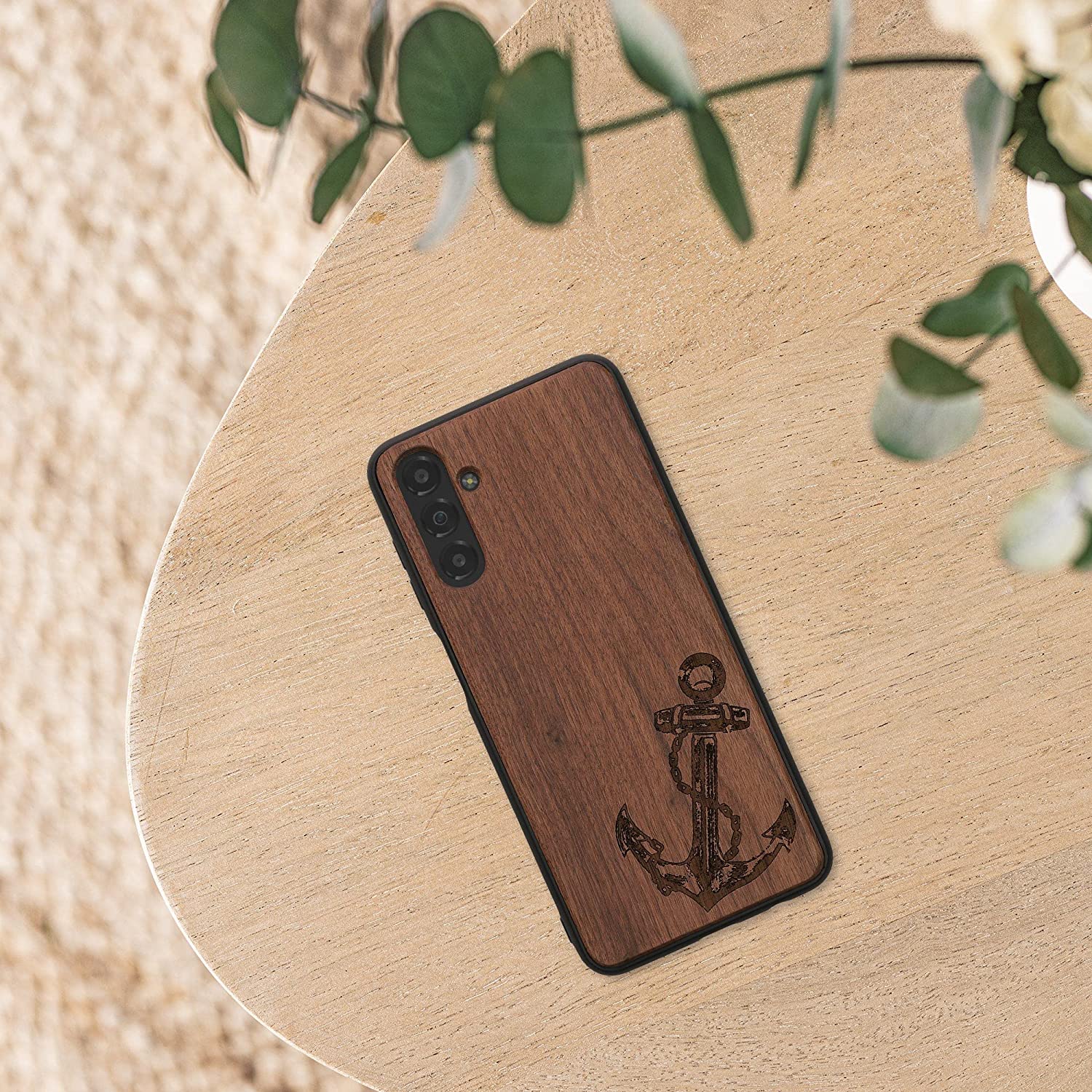 KW Samsung Galaxy A13 5G Θήκη από Φυσικό Ξύλο - Design Vintage Anchor - Dark Brown - 59886.04