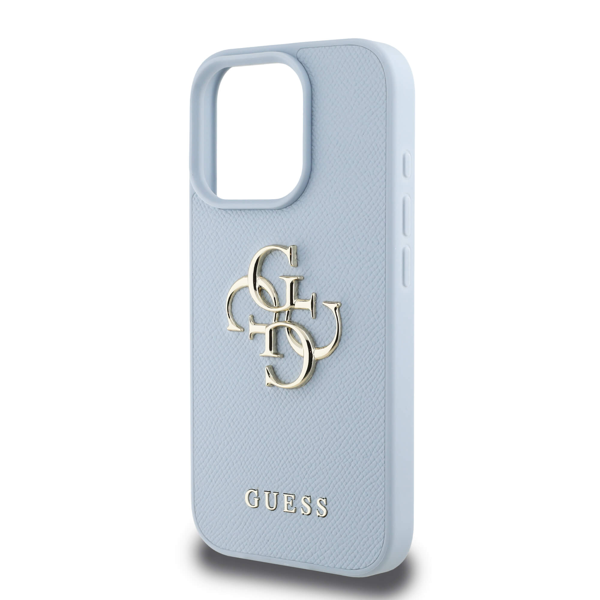 Guess iPhone 16 Pro Max - Grained Big 4G Logo Small Classic Logo - Σκληρή Θήκη με Επένδυση από Οικολογικό Δέρμα - Blue - GUHCP16XPGT4MBB