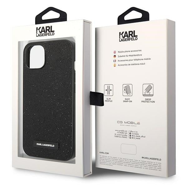 Karl Lagerfeld iPhone 14 Plus - Glitter Plaque Logo Σκληρή Θήκη με Πλαίσιο Σιλικόνης - Black - KLHCP14MG2ELK