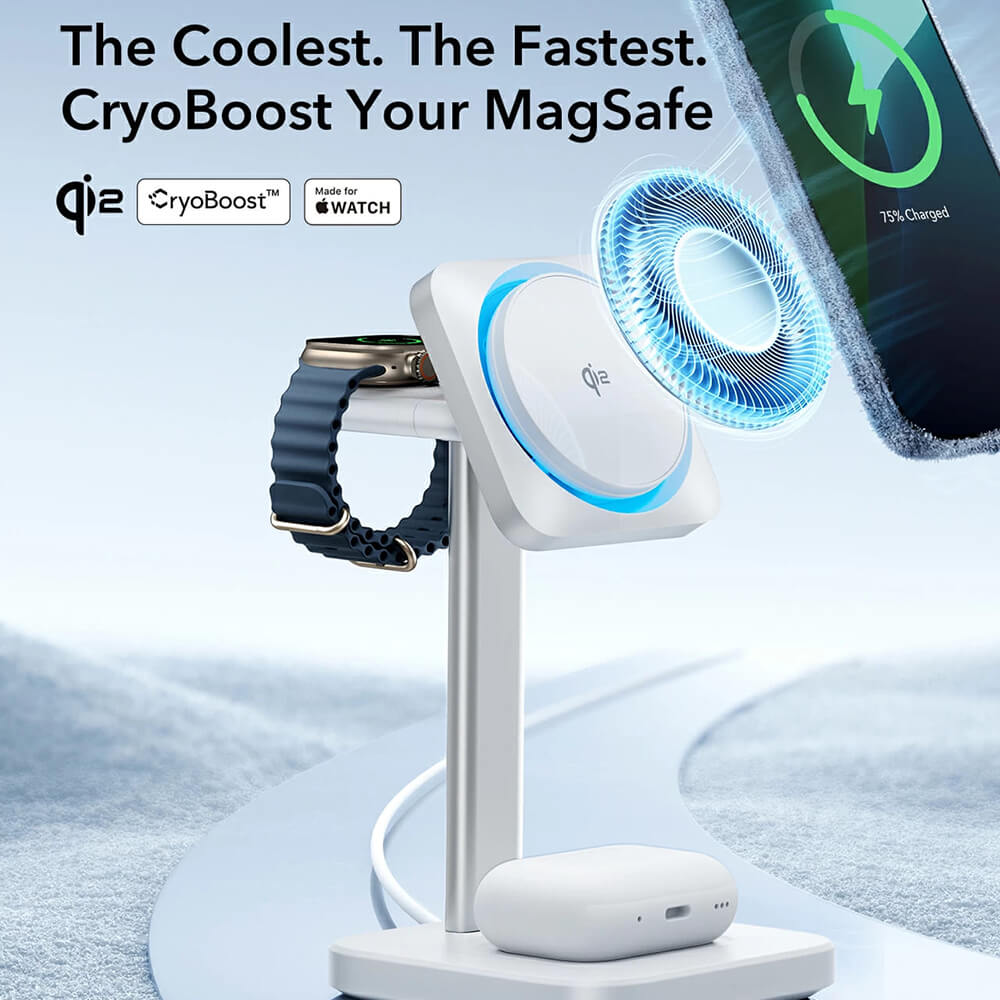 ESR 3in1 CryoBoost Qi2 Ασύρματος Μαγνητικός Φορτιστής MagSafe 15W - Black