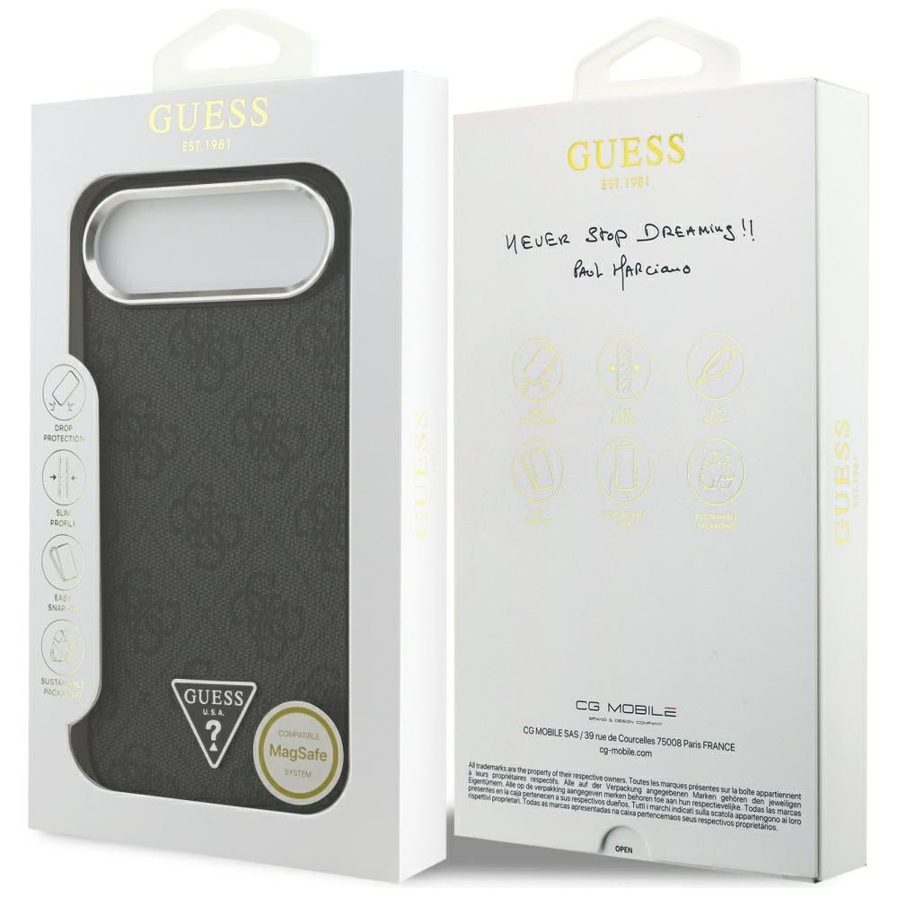 Guess iPhone Air - 4G Triangle Logo MagSafe - Σκληρή Θήκη με Πλαίσιο Σιλικόνης και Επένδυση Συνθετικού Δέρματος - Black / Silver - GUHMP17MP4TSRCMK