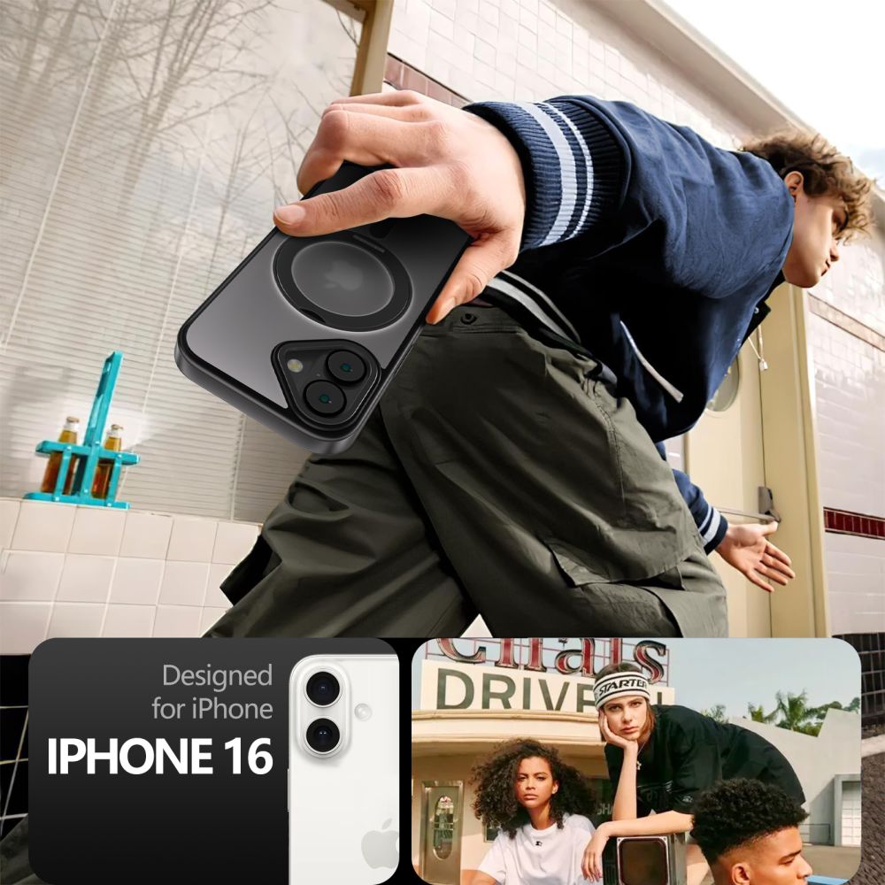 Tech - Protect iPhone 16 MagRing - Σκληρή MagSafe Θήκη με Περιστρεφόμενο Δαχτυλίδι Συγκράτησης / Stand - Matte Black / Ημιδιάφανη