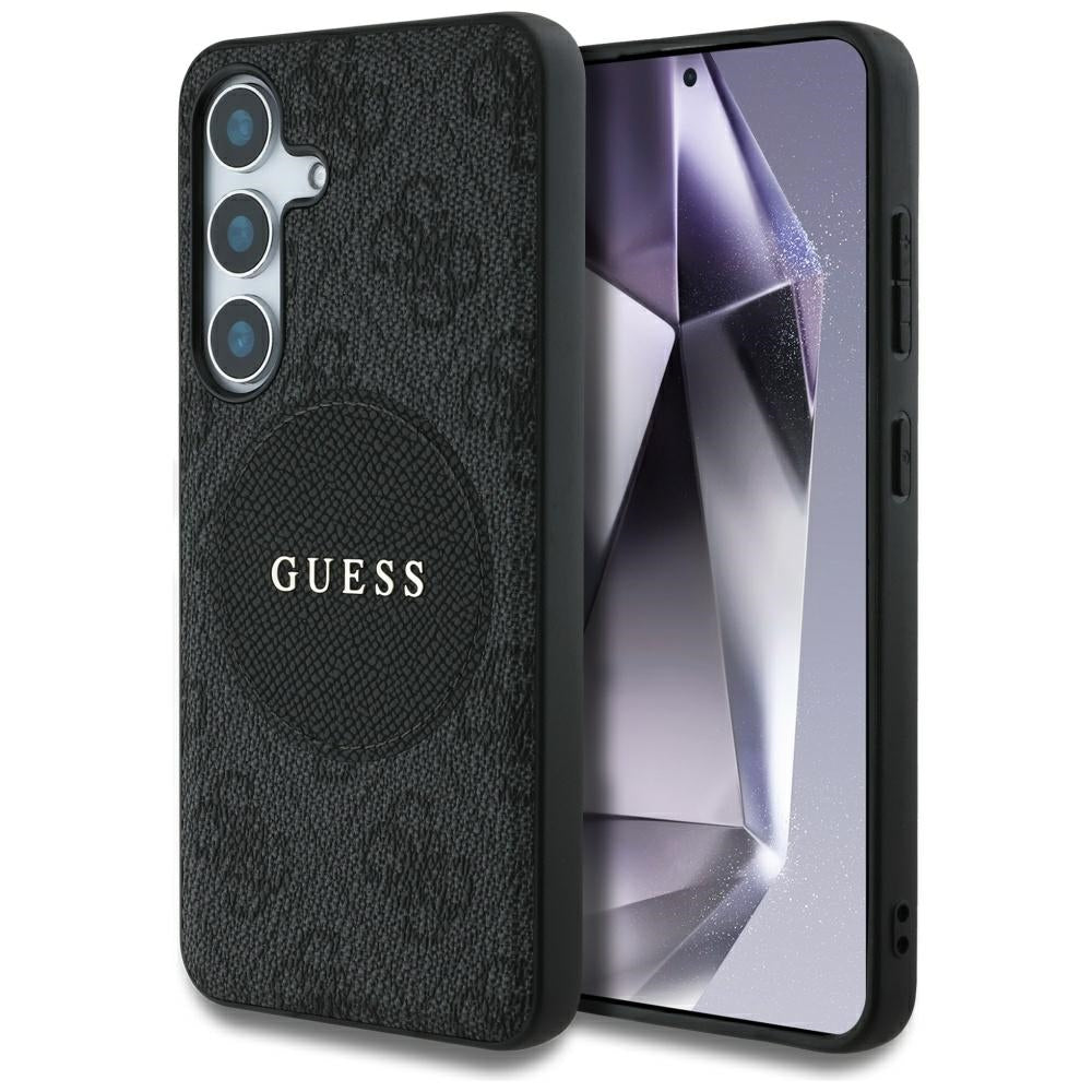 Guess Samsung Galaxy S25 Plus - 4G Round Patch Classic Logo - Θήκη με Επένδυση Συνθετικού Δέρματος και MagSafe - Black - GUHMS25MP4PGRSGK