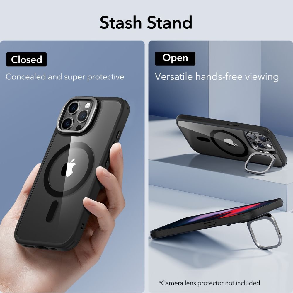 ESR iPhone 15 Pro Max Classic Kickstand Halolock MagSafe Σκληρή Θήκη με Πλαίσιο Σιλικόνης και Stand - Διάφανη / Black