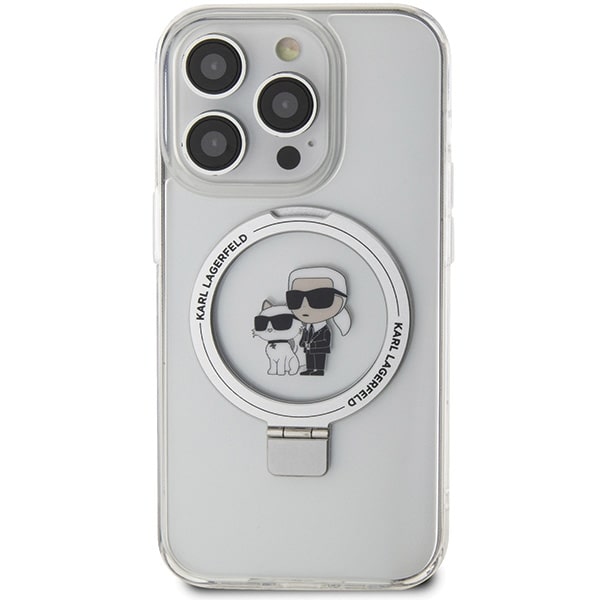 Karl Lagerfeld iPhone 15 Pro Max Ring Stand Karl and Choupette MagSafe Σκληρή Θήκη με Πλαίσιο Σιλικόνης και MagSafe - Διάφανη - KLHMP15XHMRSKCH