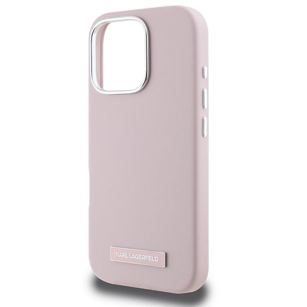 Karl Lagerfeld iPhone 16 Pro - FW Metal Plate MagSafe Σκληρή Θήκη με Επένδυση Συνθετικού Δέρματος - Pink - KLHMP16LPGMSRPP