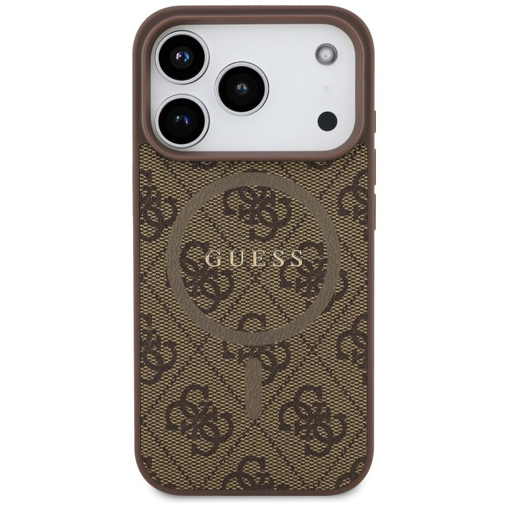 Guess iPhone 17 Pro - 4G Ring Classic Logo MagSafe - Σκληρή Θήκη με Πλαίσιο Σιλικόνης και Επένδυση Συνθετικού Δέρματος - Brown - GUHMP17LG4GFRW
