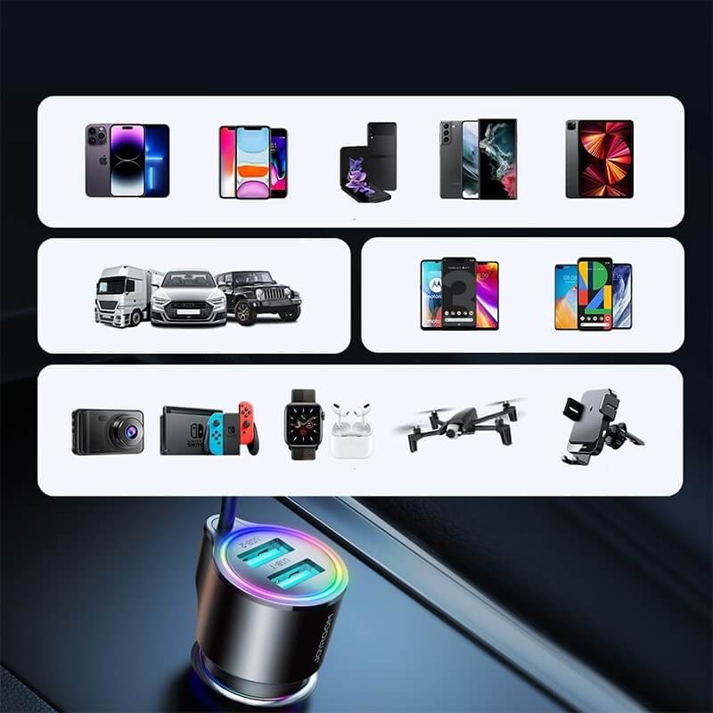 Joyroom JR - CL24 3in1 Fast Car Charger 17W Φορτιστής Αυτοκινήτου με 2 Θύρες USB και Καλώδιο Type - C 1.5m - Black