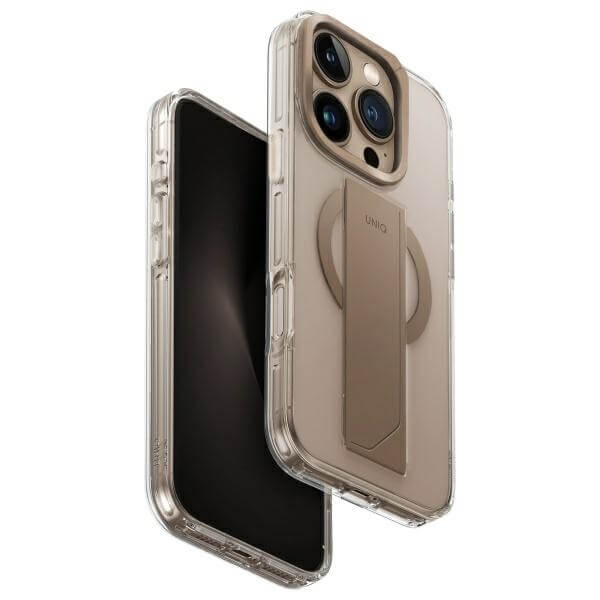 Uniq iPhone 16 Pro - Heldro Max - MagSafe Σκληρή Θήκη με Πλαίσιο Σιλικόνης και Finger Holder - Taupe Gold