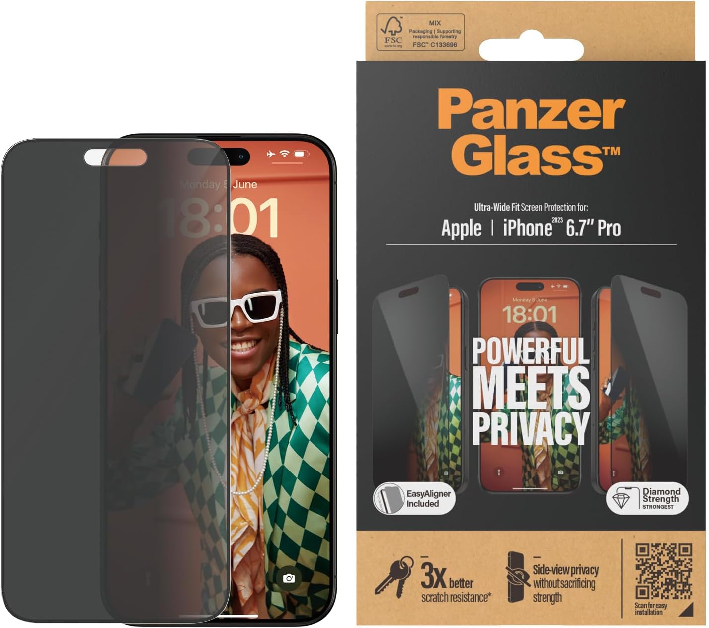 PanzerGlass iPhone 15 Pro Max Ultra - Wide Fit Easy Aligner Privacy Full Screen Αντιχαρακτικό Γυαλί Οθόνης - Black