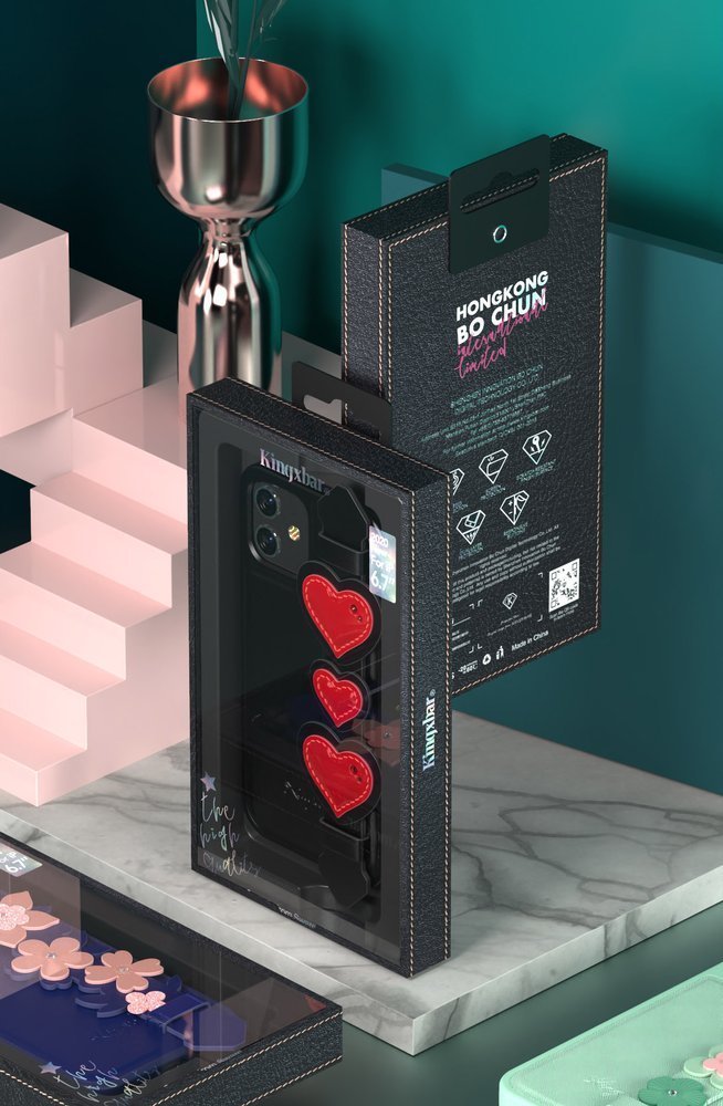 Kingxbar iPhone 12 / iPhone 12 Pro Refreshing Series Θήκη με Επένδυση Συνθετικού Δέρματος και Swarovski Crystals - Black