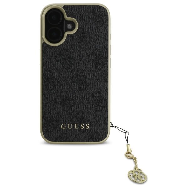 Guess iPhone 16 - 4G Charms Collection - Θήκη με Επένδυση Συνθετικού Δέρματος - Black - GUHCP16SGF4GGR