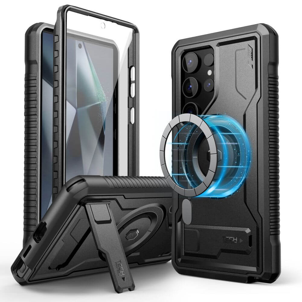 Tech - Protect Samsung Galaxy S24 Ultra Kevlar MagSafe+ Σκληρή Θήκη με Προστασία για την Οθόνη και Stand - Black