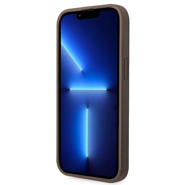 Guess iPhone 14 - 4G Big Metal Logo Θήκη με Επένδυση Συνθετικού Δέρματος - Brown - GUHCP14S4GMGBR