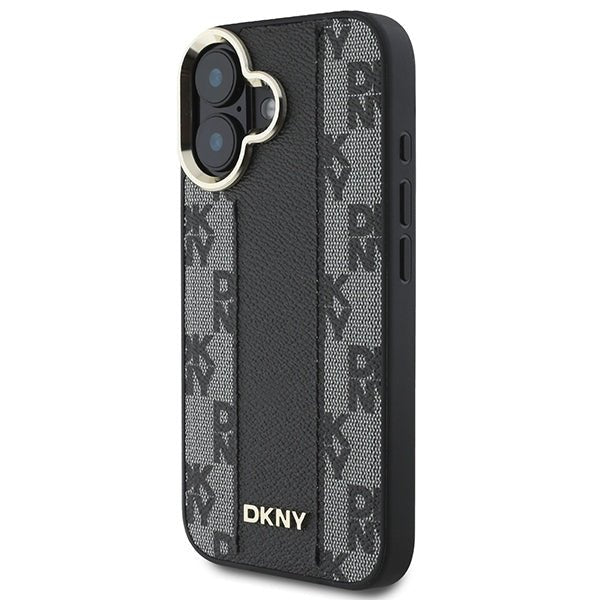 DKNY iPhone 16 - Checkered Pattern MagSafe Σκληρή Θήκη με Επένδυση Συνθετικού Δέρματος - Black