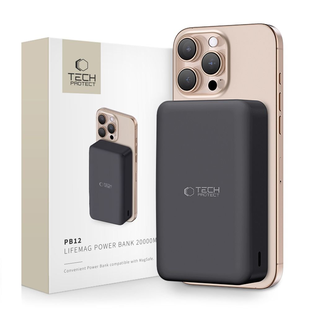 Tech - Protect PB12 Lifemag MagSafe PowerBank Μαγνητικό PowerBank Κινητού 20000 mAh - Black