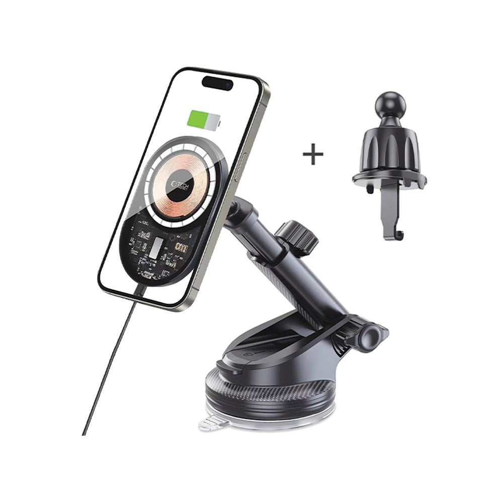 Tech - Protect MM15W - V6 Μαγνητική Βάση για το Ταμπλό και τον Αεραγωγό του Αυτοκινήτου με Ασύρματη Φόρτιση MagSafe 15W - Black