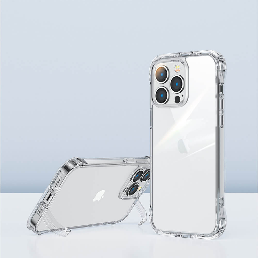 Joyroom iPhone 14 Pro Max Defender Series Σκληρή Θήκη με Πλαίσιο Σιλικόνης και Ενσωματωμένα Άγκιστρα Στήριξης - Διάφανη