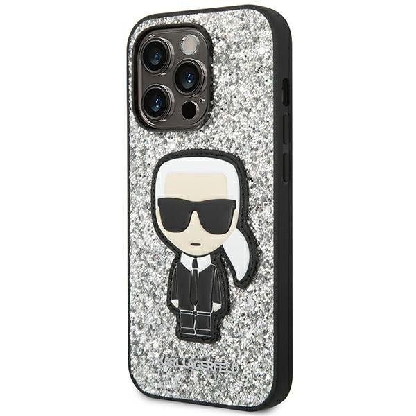 Karl Lagerfeld iPhone 14 Pro Max - Glitter Flakes Ikonik Σκληρή Θήκη με Πλαίσιο Σιλικόνης - Silver - KLHCP14XGFKPG