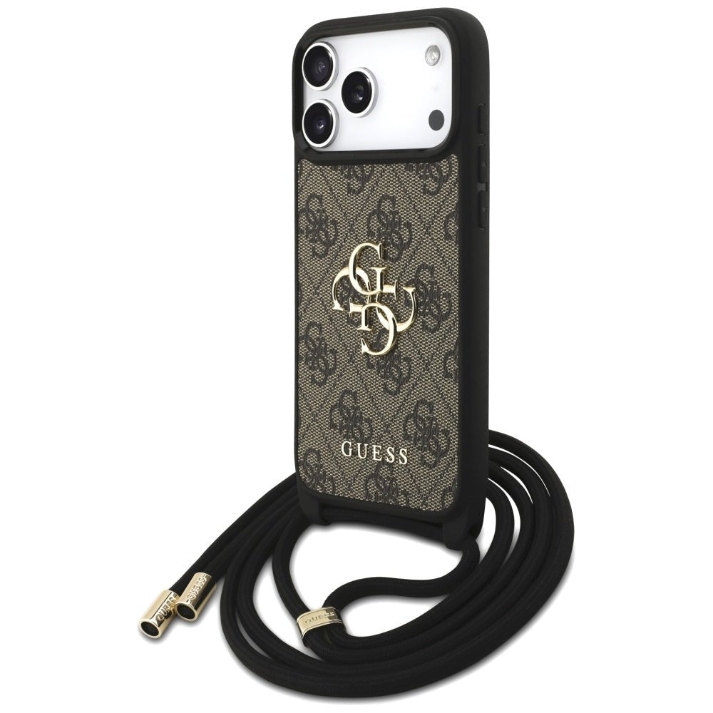 Guess iPhone 17 Pro Max - 4G Big Logo Cord Stap Crossbody - Θήκη με Επένδυση Συνθετικού Δέρματος και Λουράκι - Brown - GUHCP17XP4GMGCRW