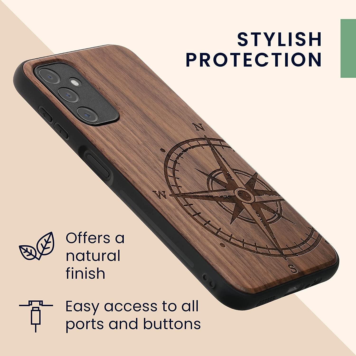 KW Samsung Galaxy A14 5G Θήκη από Φυσικό Ξύλο - Design Compass Vintage - Dark Brown - 60817.01