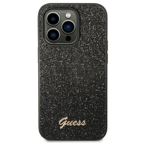 Guess iPhone 14 Pro Glitter Script Σκληρή Θήκη με Πλαίσιο Σιλικόνης - Black - GUHCP14LHGGSHK