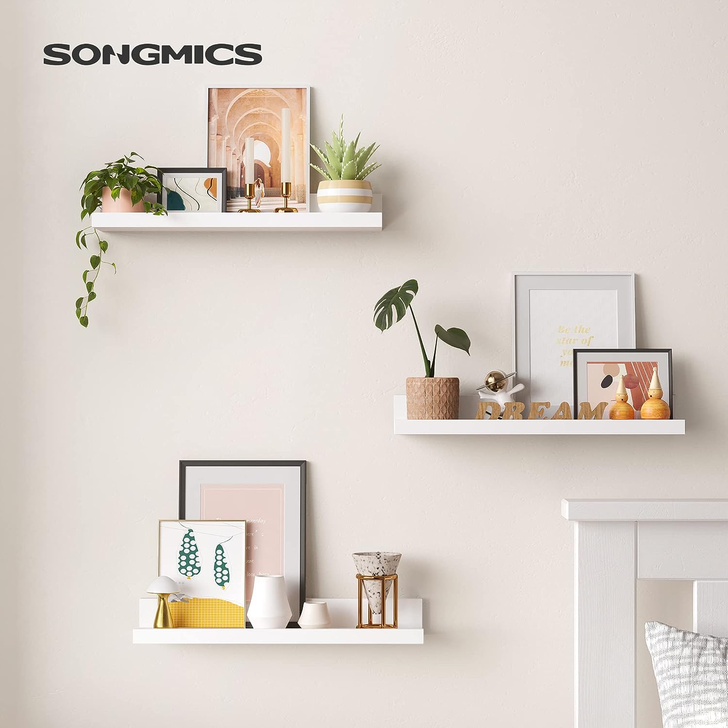 Songmics Σετ 3 Ράφια Τοίχου - 38 x 10 cm - White - LWS38WT
