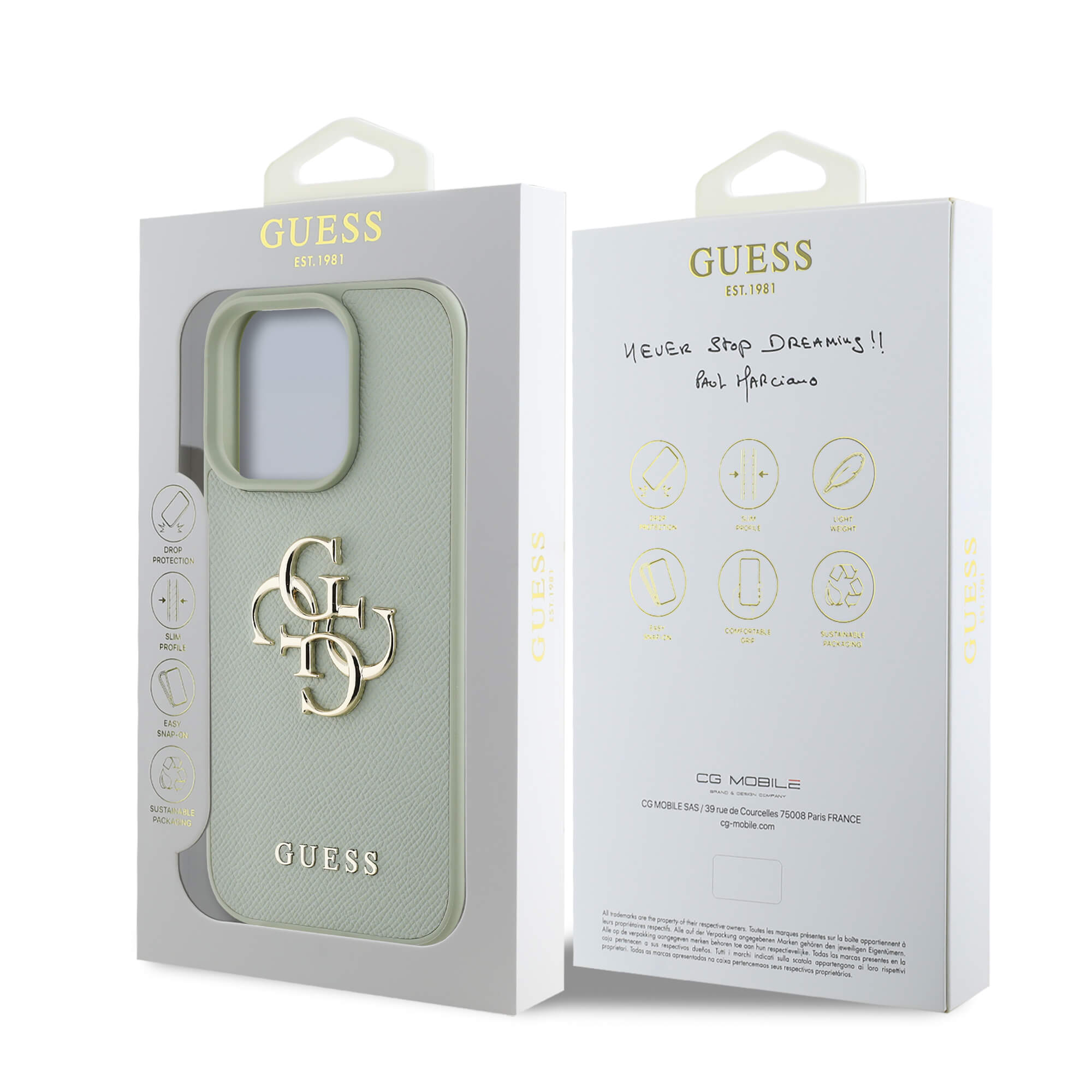 Guess iPhone 16 Pro - Grained Big 4G Logo Small Classic Logo - Σκληρή Θήκη με Επένδυση από Οικολογικό Δέρμα - Green - GUHCP16LPGT4MBN