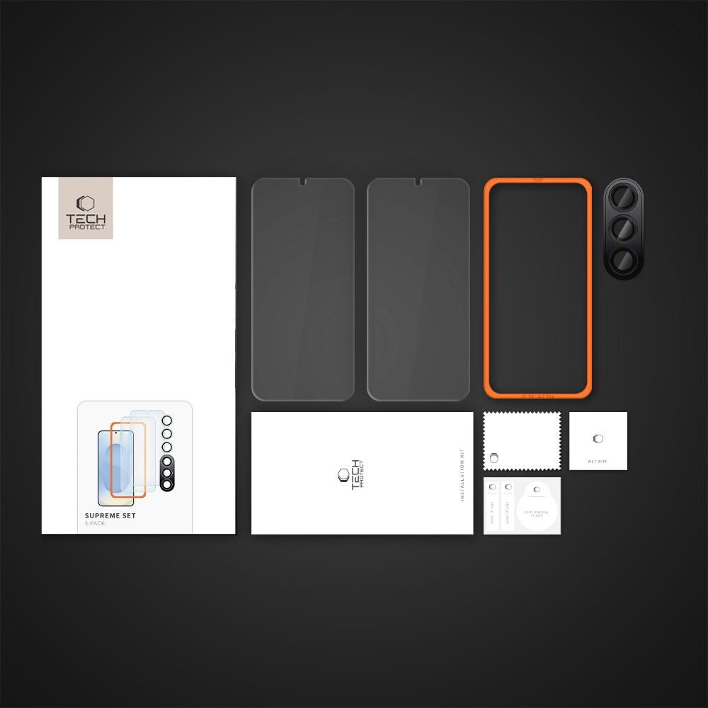 Tech - Protect Samsung Galaxy S25 Supreme Set - Σετ με 2 Tempered Glass Αντιχαρακτικά Γυαλιά Οθόνης και 1 Αντιχαρακτικό Γυαλί για την Κάμερα - Διάφανα