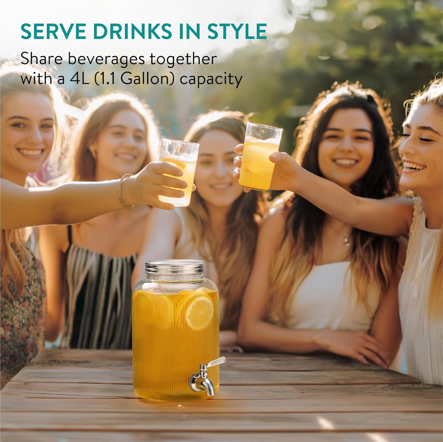 Navaris Γυάλινος Διανεμητής Ποτού με Ένθετα για Πάγο και Φρούτα - 4L - Clear