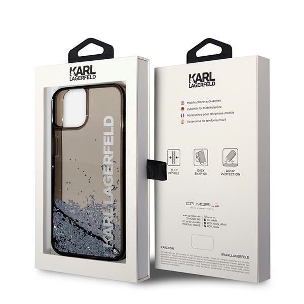 Karl Lagerfeld iPhone 14 - Liquid Glitter Elong Σκληρή Θήκη με Πλαίσιο Σιλικόνης - Ημιδιάφανη / Black - KLHCP14SLCKVK