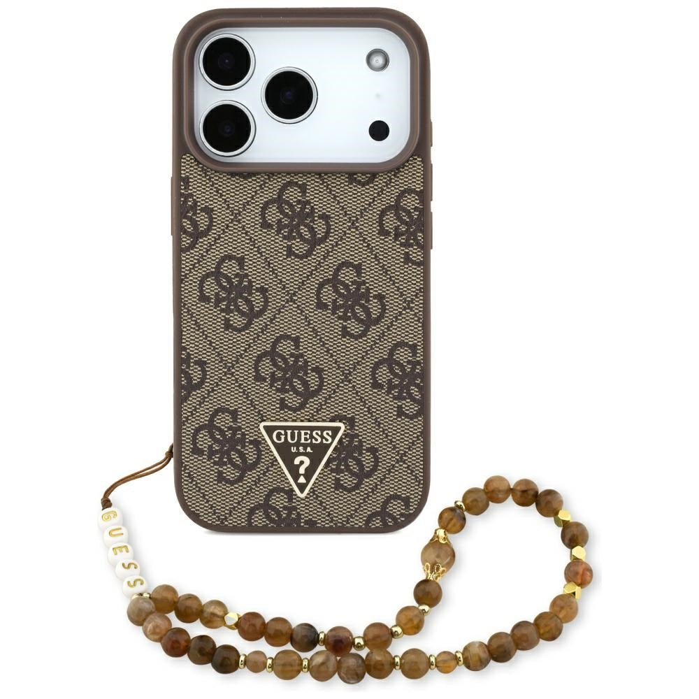 Guess iPhone 17 Pro - 4G Strap Triangle Logo MagSafe - Σκληρή Θήκη με Επένδυση Συνθετικού Δέρματος και Λουράκι - Brown - GUHMP17LP4TSDPPSW