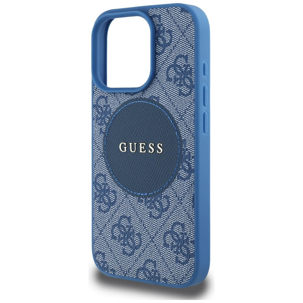 Guess iPhone 16 Pro Max - 4G Circle Classic Logo - MagSafe Θήκη με Επένδυση Συνθετικού Δέρματος - Blue - GUHMP16XP4PGRSGB