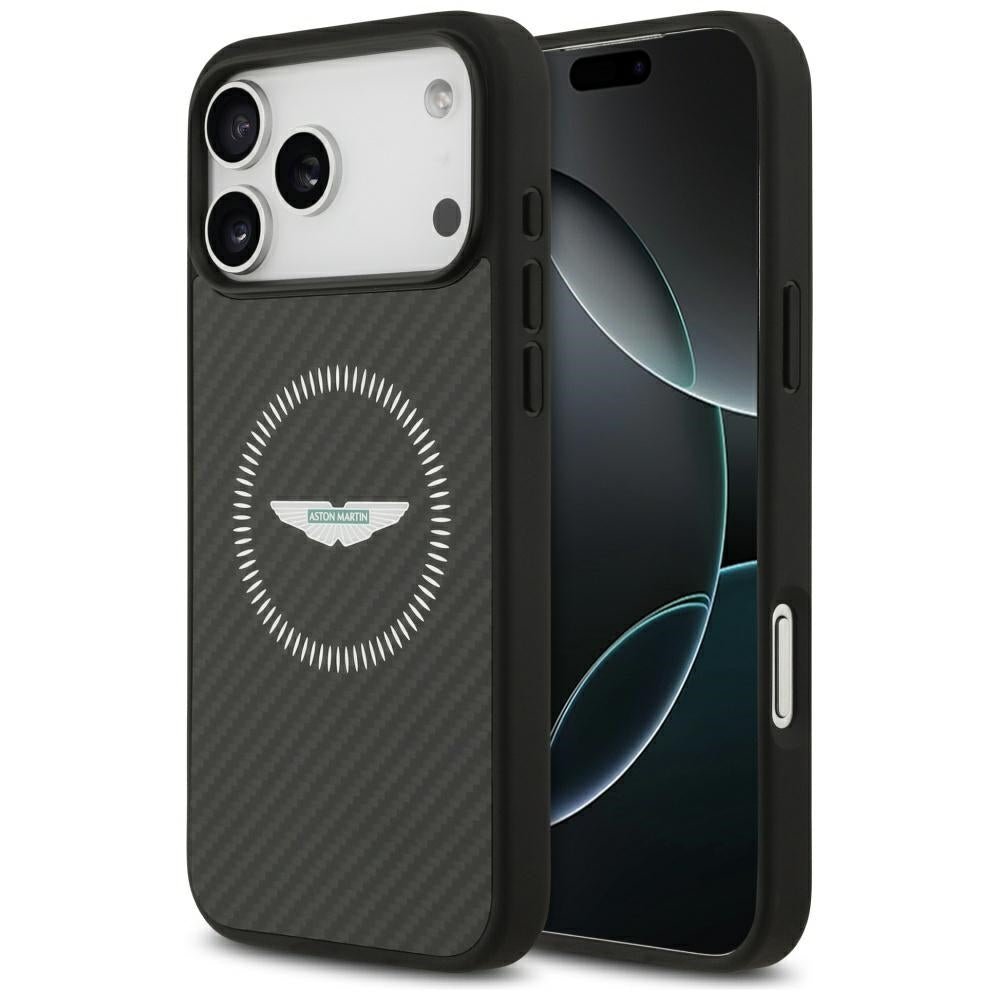Aston Martin iPhone 17 Pro Max - Σκληρή Θήκη με Πλαίσιο Σιλικόνης - HC Kevlar Counter Design MagSafe - Black