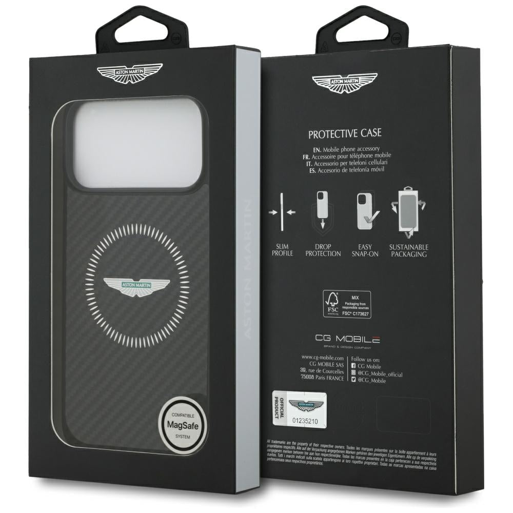 Aston Martin iPhone 17 Pro Max - Σκληρή Θήκη με Πλαίσιο Σιλικόνης - HC Kevlar Counter Design MagSafe - Black