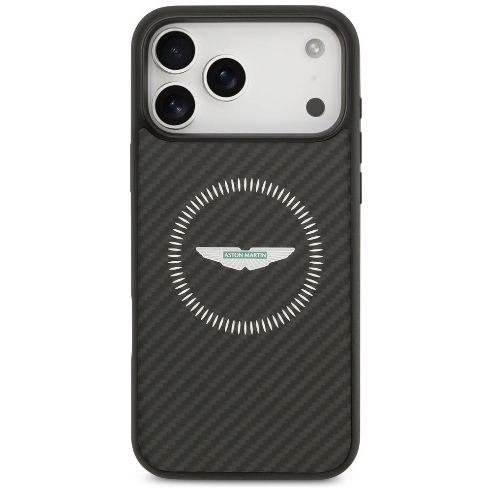 Aston Martin iPhone 17 Pro Max - Σκληρή Θήκη με Πλαίσιο Σιλικόνης - HC Kevlar Counter Design MagSafe - Black