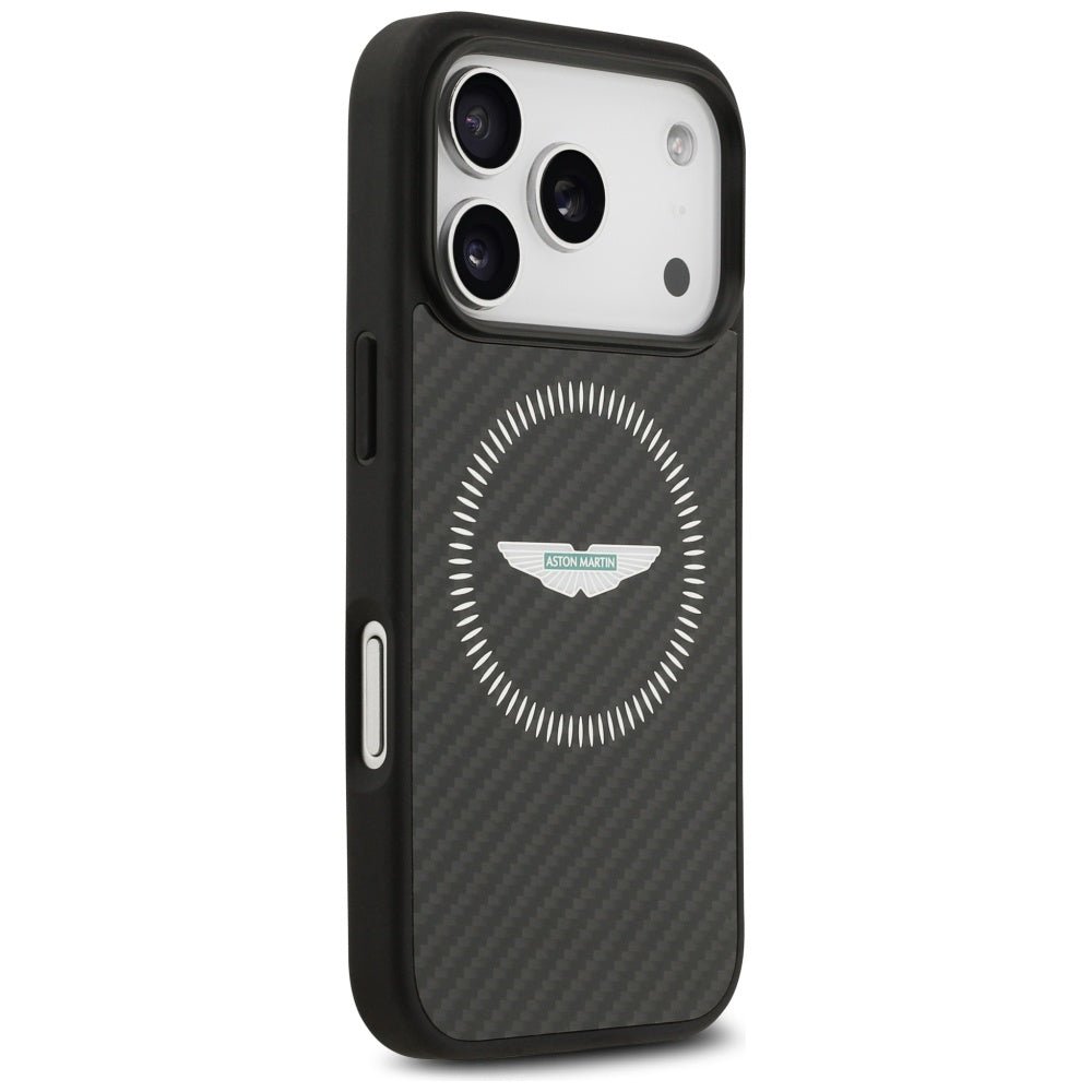 Aston Martin iPhone 17 Pro - Σκληρή Θήκη με Πλαίσιο Σιλικόνης - HC Kevlar Counter Design MagSafe - Black