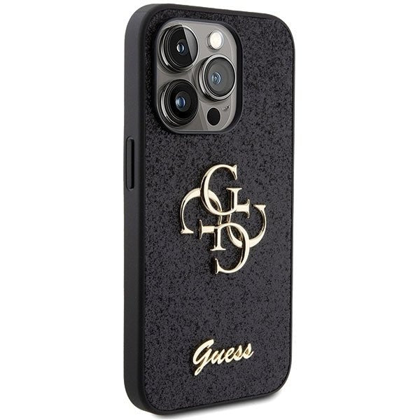 Guess iPhone 15 Pro Max Glitter Script Big 4G Σκληρή Θήκη με Πλαίσιο Σιλικόνης - Black - GUHCP15XHG4SGK